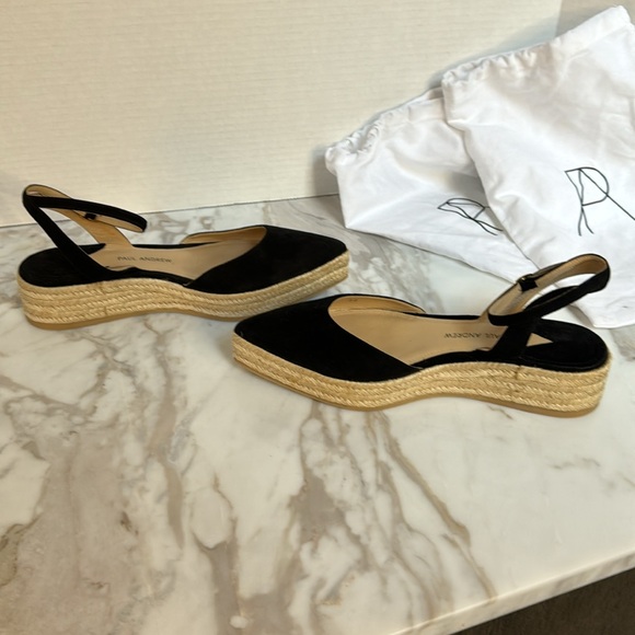 Paul Andrew Rhea Espadrilles Black Suede Pointed Toe Ankle Straps Sandals 35 - Picture 5 of 11